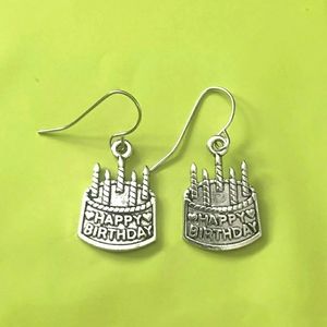 Happy birthday earrings silver cake candles mom